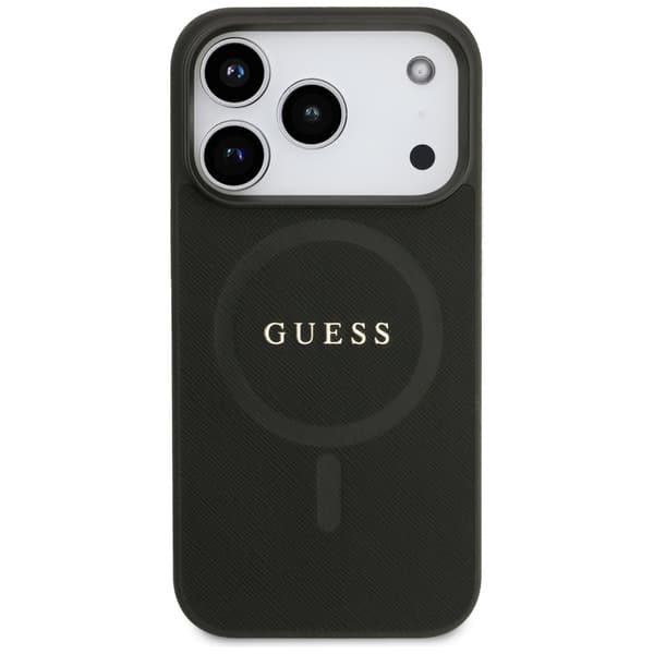 Guess Saffiano Classic Logo MagSafe-etui til iPhone 17 Pro, sort