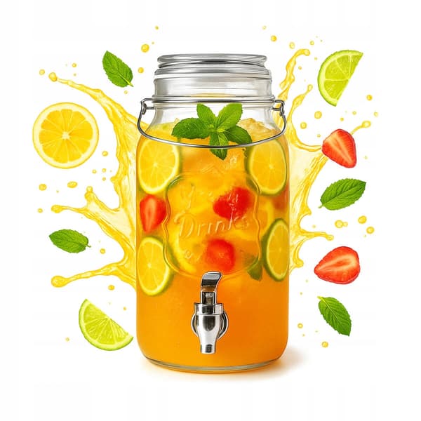 BURK med kran 4L glas för lemonad, juice, vatten, vattendispenser, flaskor