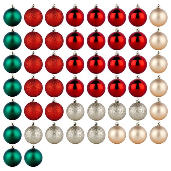 Obrytbara julglaskulor röda gröna champagne 6 cm 50 st