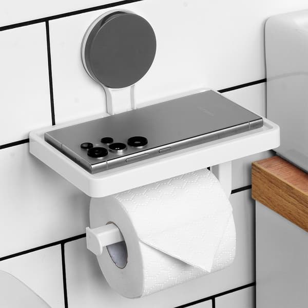 Toiletpapirholder med hylde til sugekop
