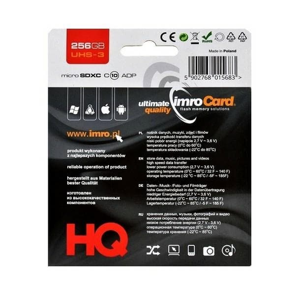 MicroSDXC 256 GB Imro+ adp10C UHS-3 minneskort