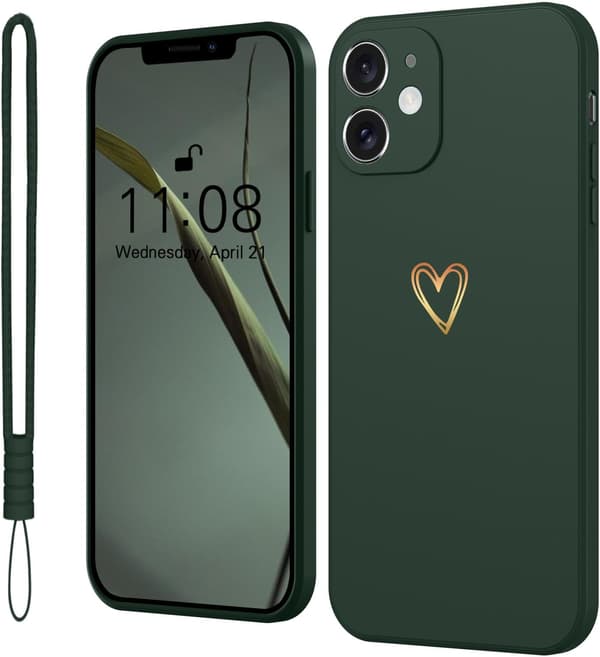 ETUI TIL APPLE IPHONE 12 BAGCODE FLASKEGRØN GYLDEN HJERTE
