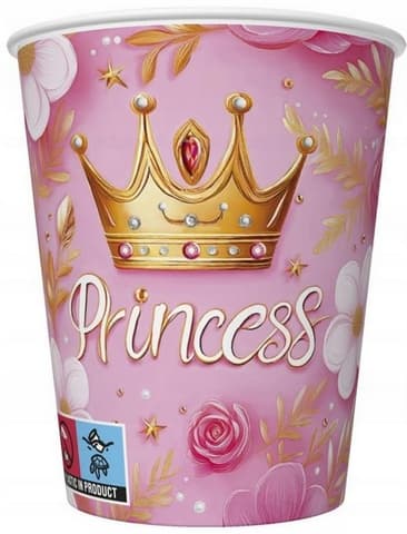 Rosa Prinsesskrona Pappmuggar Prinsessfödelsedag 250ml 8st.