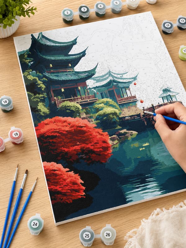 Målning med siffror asiatiskt tempel 40x50 cm