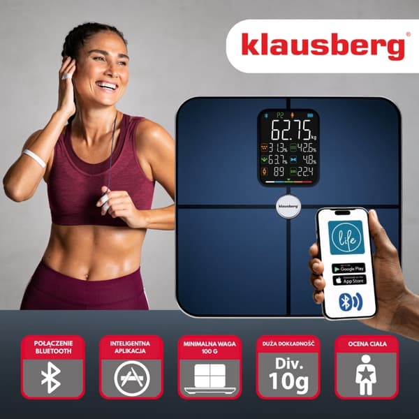 ÄLYKÄS IOS ANDROID ANALYYTTINEN KYLPYHUONEVAAKA KLAUSBERG KB-7940
