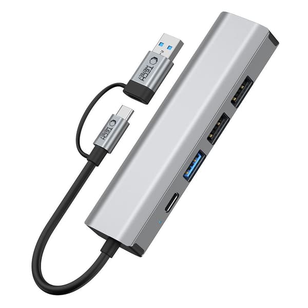 TECH-PROTECT HB03 HUBADAPTER 5-I-1 TYP-C + USB 2.0 + USB 3.0 + RJ45 RYMDRÅ