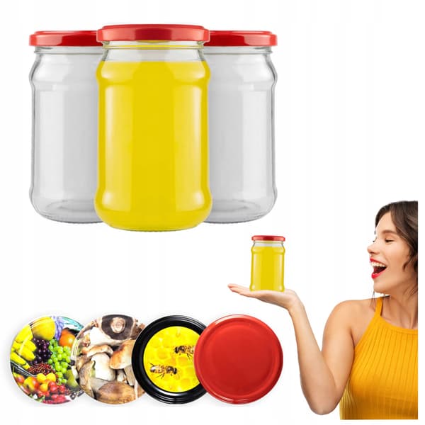 60x Glas 315 ml GLAS TIL MARMELADE, HONNING, KONSERVERING + LÅG Fi66
