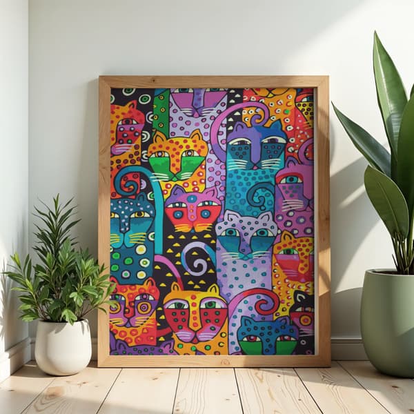 Mal efter nummer billede med ramme Farverige katte 50x70 cm