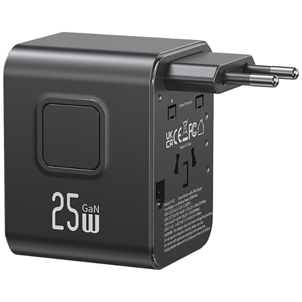 USAMS Rejseadapter CC309 2xUSB-C 25W 4-i-1 US/AU/EU/UK Sort
