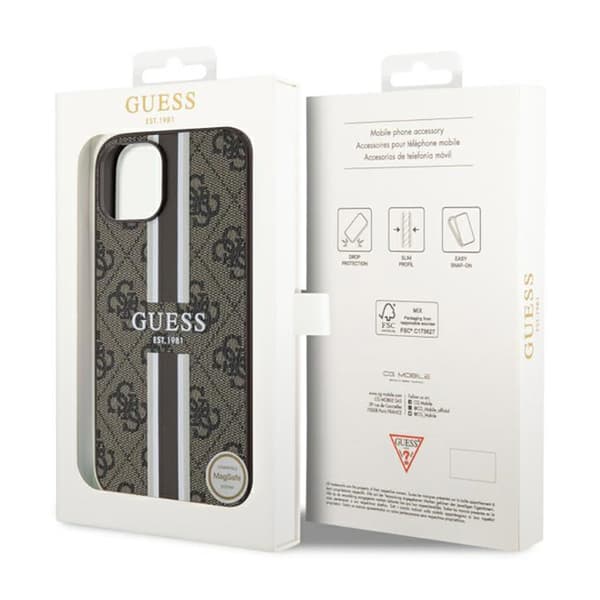 Guess 4G Printed Stripes MagSafe - iPhone 14 -kotelo (ruskea)
