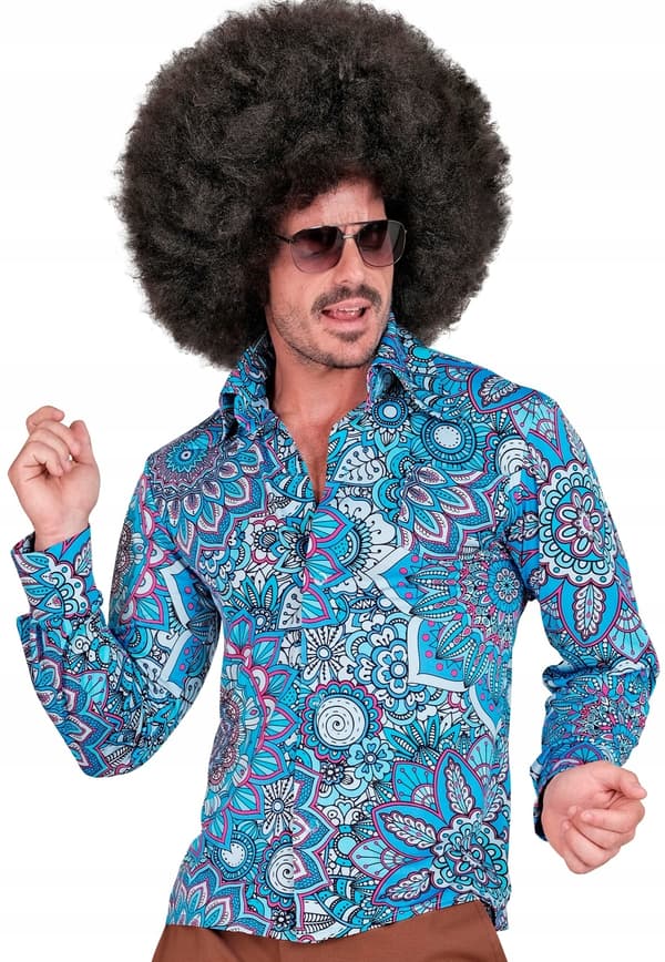 Diskotröja Blå Blommor Mandala 70-tal 80-tal Hippie Karneval Bal S/M