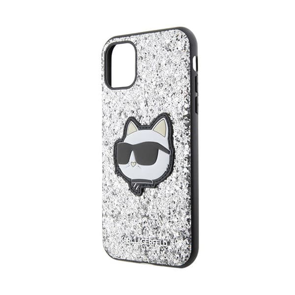 Karl Lagerfeld NFT Glitter Choupette Patch - iPhone 11-skal (Silver)
