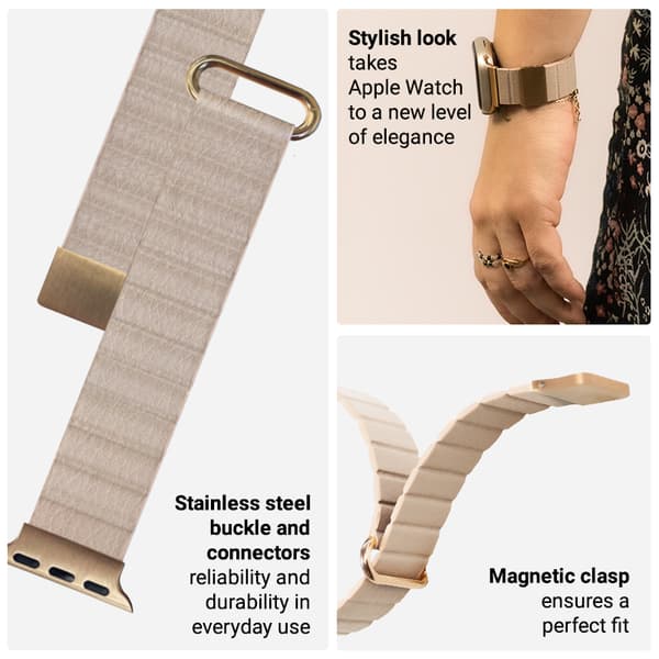 Crong Eclipse - Magnetisk Læderrem til Apple Watch 38/40/41/42 mm (Beige)