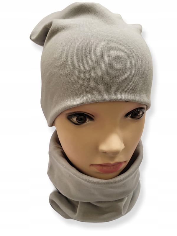 Bomullsset hatt och halsduk storlek 56-62 dubbel beige