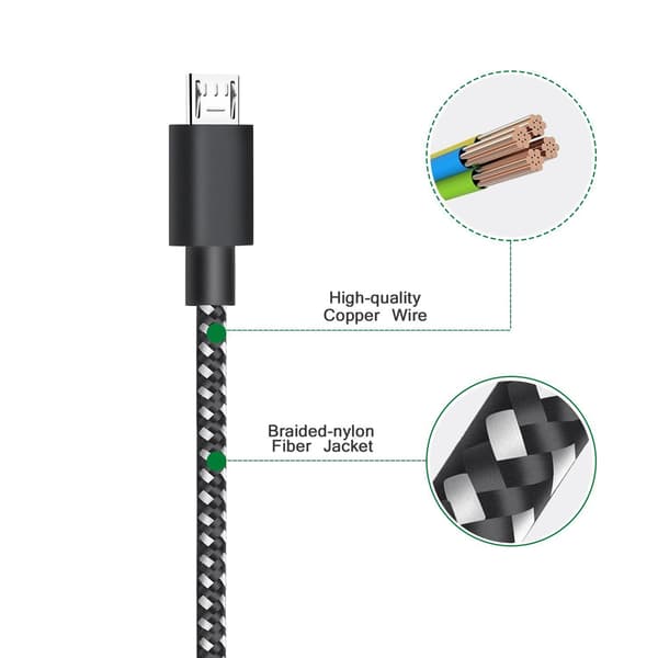 Flätad kabel Snabbladdningskabel Micro USB 3m Flätad Svart