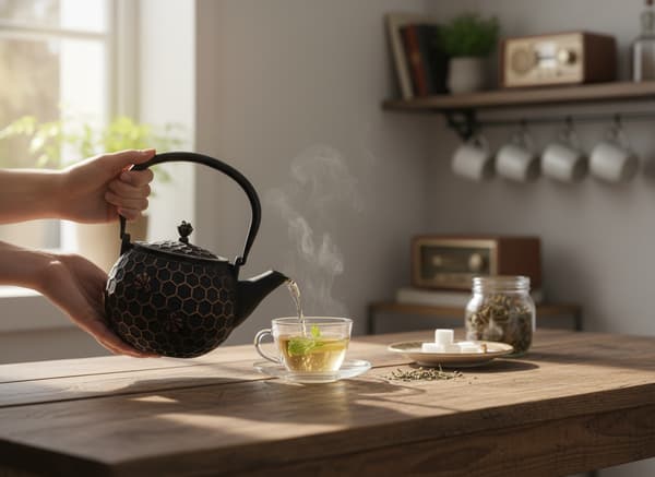 Støbejernskedel 1,8L teinfuser med kobberdetaljer