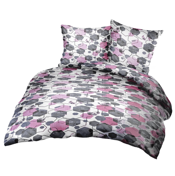 Bäddset 160x200 grårosa vit geometri