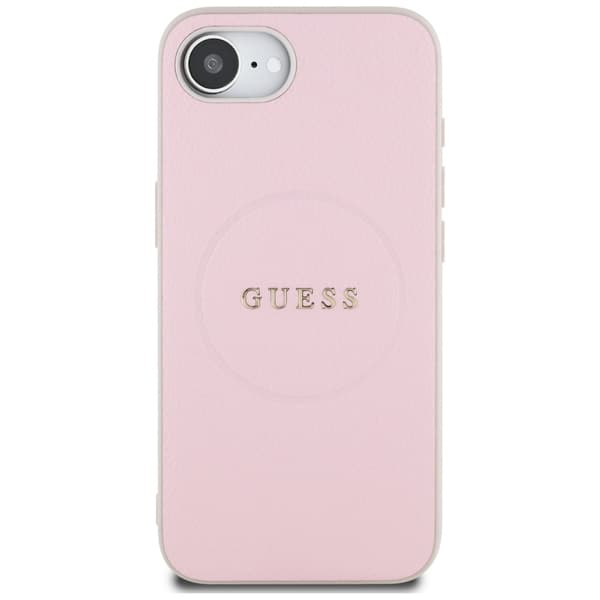 Guess Grained Ring MagSafe-etui til iPhone 16e i lyserødt