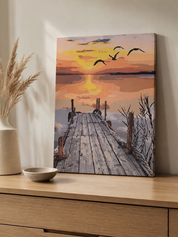Målning med siffror bro vid solnedgång 40x50cm