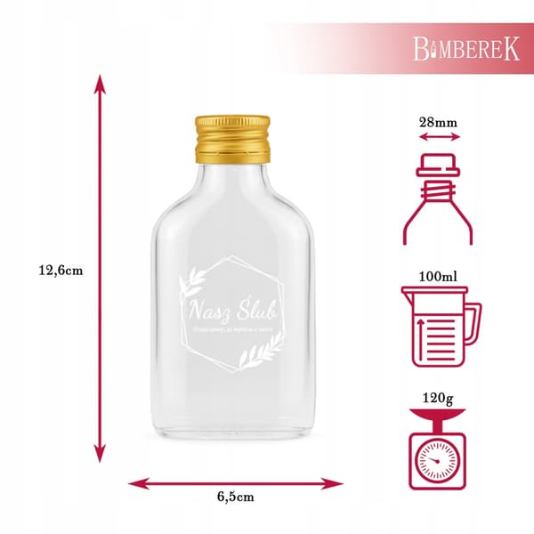 5x 100ml lommelærkeflasker med BRYLLUPS-print