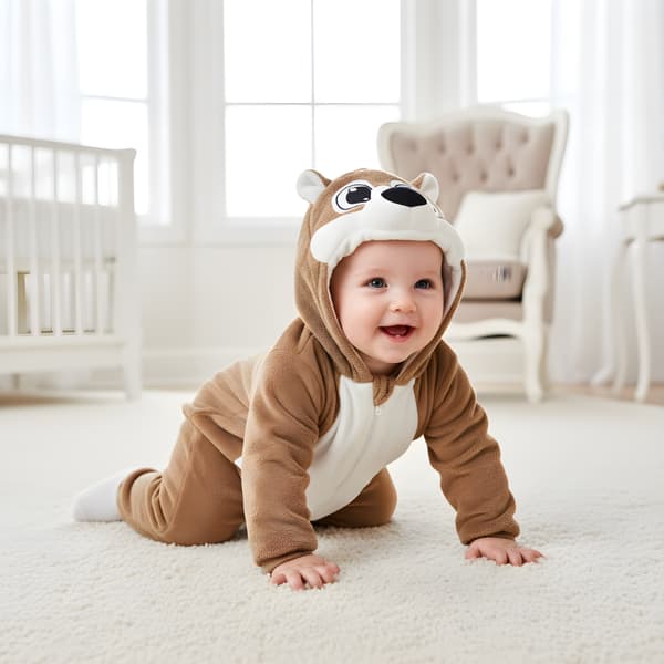 Brun bamse-onesie-pyjamaskostume til baby 90: 78-86 cm