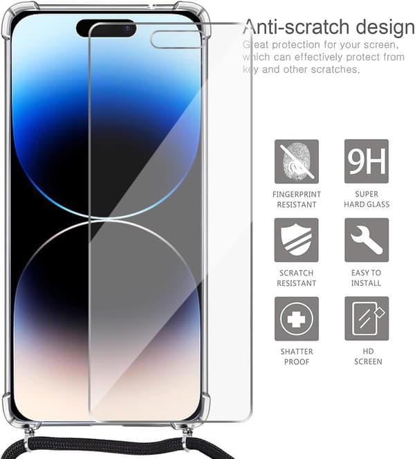 APPLE IPHONE 14 PRO ETUI + HÆRDET GLAS + LANYARD + STYLUS SORT