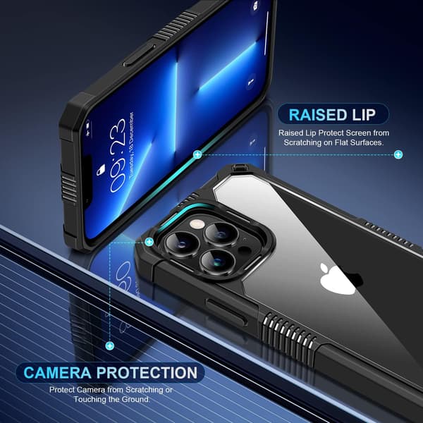 ETUI TIL APPLE IPHONE 13 PRO MAX SORT RAMME HÆRDET GLAS KAMERA