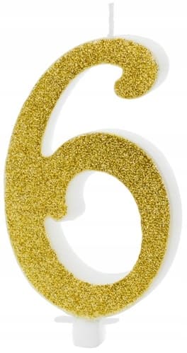 Fødselsdagslys nummer 6, guld, 10 cm, 1 stk.