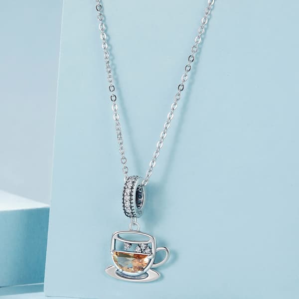 Kaffekopp silver berlock hänge pärlor silver 925