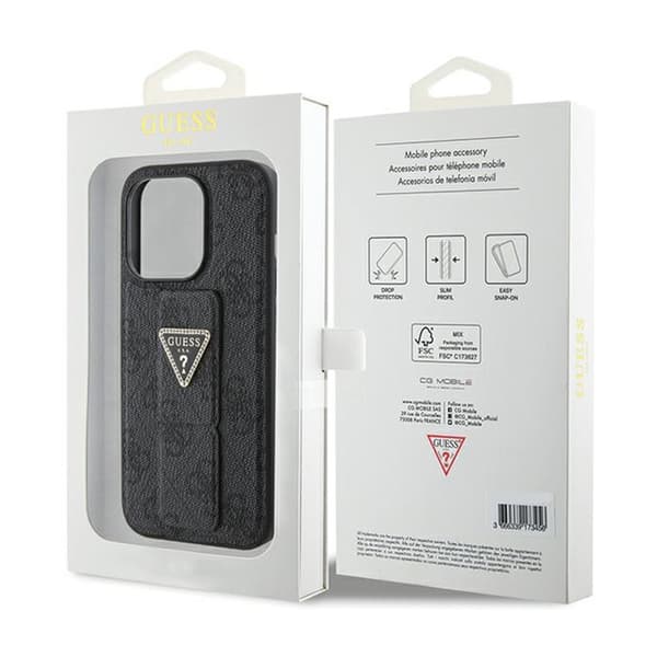 Guess Grip Stand 4G Triangle Strass Logo - iPhone 15 Pro Max cover (sort)