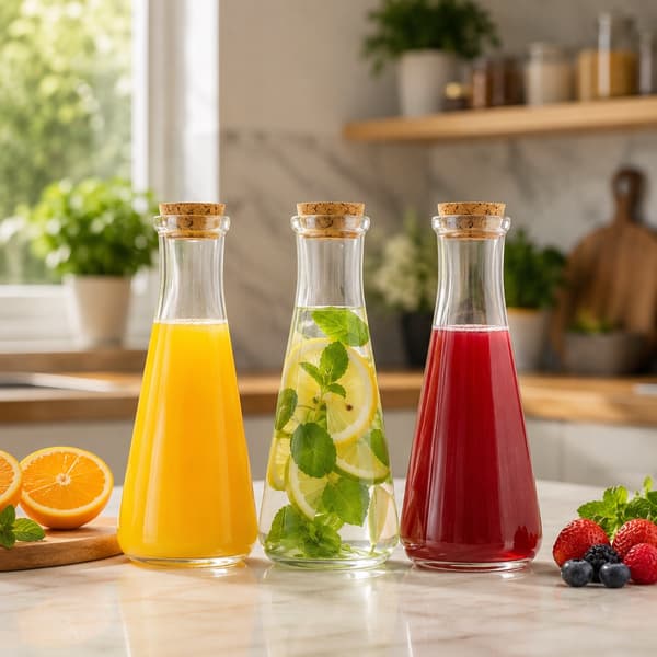 5x Londonkaraff 350ml glasflaskor för juice, alkohol, olja, vatten, present