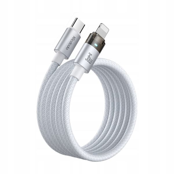 MCDODO USB-C KABEL HURTIG OPLADNING TIL IPHONE LIGHTNING 36W 1M LED HVID
