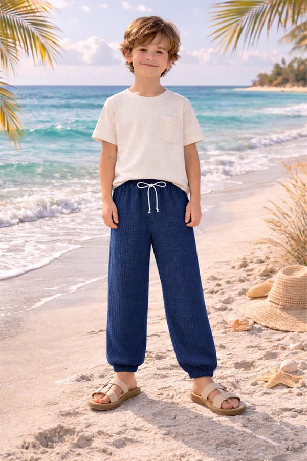 Børne muslinshorts 134 sommerbukser til børn til sommer marineblå