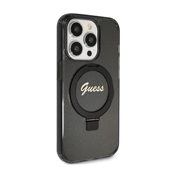 Guess Ring Stand Script Glitter MagSafe - iPhone 15 Pro Max cover (sort)