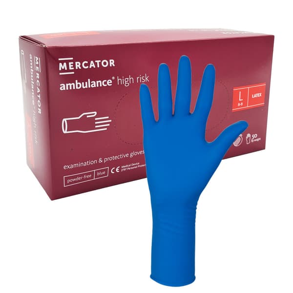 Latexhandsker L blå Mercator Ambulance High Risk 50 stk.