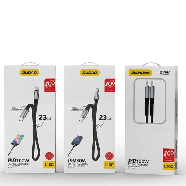 Dudao L10C USB-C - USB-C PD-kabel 100W 5A 0,23m - Sort