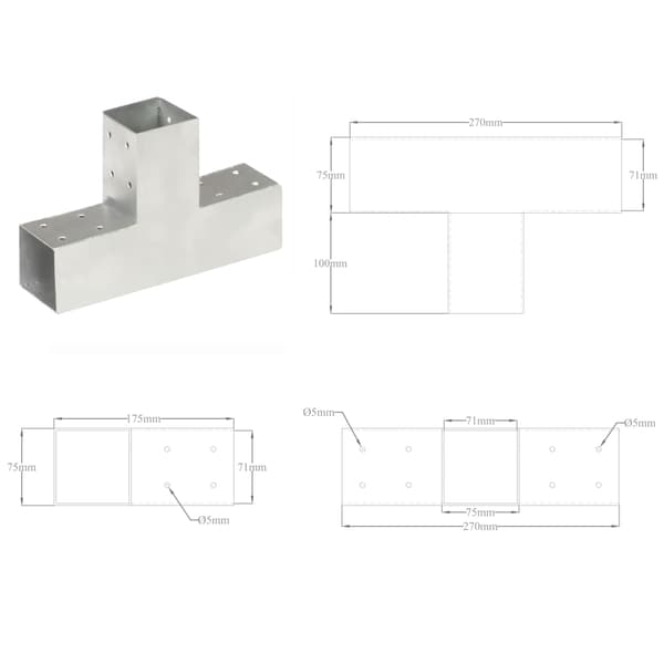 vidaXL T-kopplingar, 4 st, galvaniserad metall, 71x71 mm