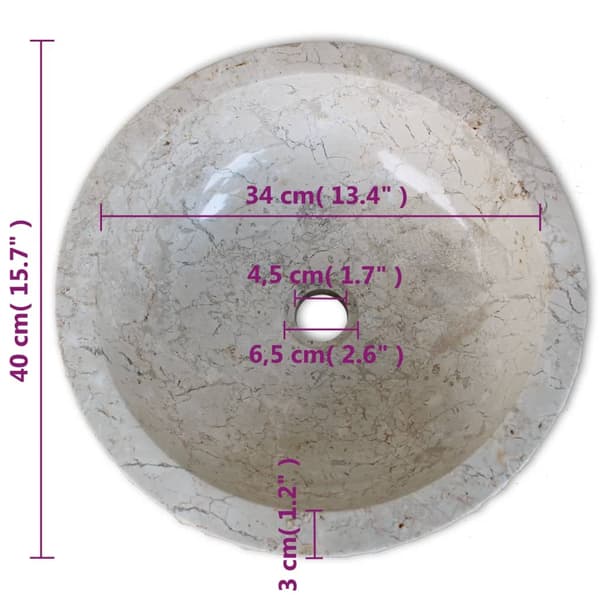 vidaXL marmorvask, 40 cm, cremefarvet