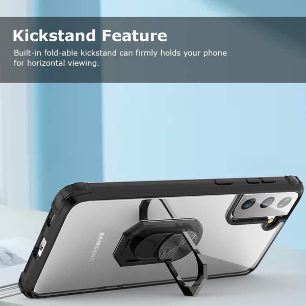 ETUI TIL SAMSUNG GALAXY S21+ SORT RAMME TRANSPARENT BAGSIDEN + RING