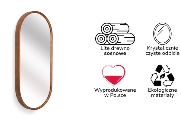 Badrumsspegel väggmonterad LEJA oval trä RUSTIK 100x48 STILIG
