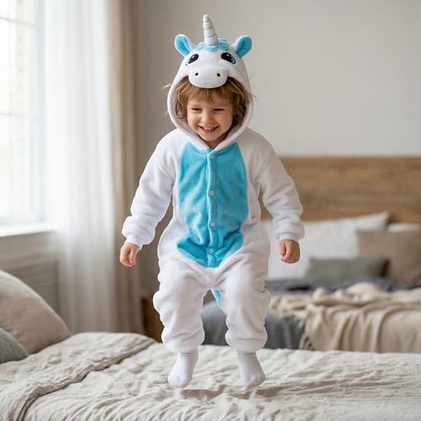Kigurumi-pyjamas enhörning förklädnad vit barn 135-145 cm