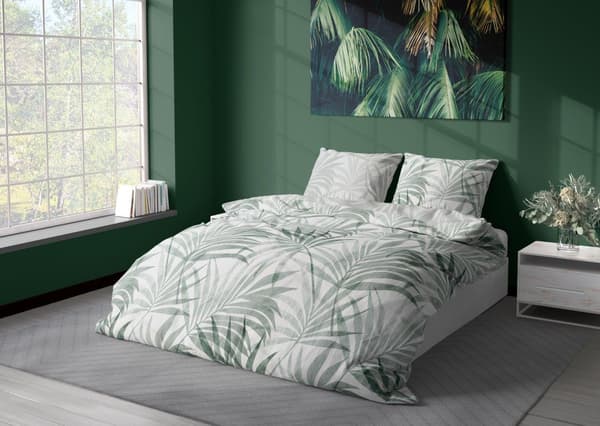 Satin Sengetøj 140x200 Milagro Blade Blomster Mintgrøn