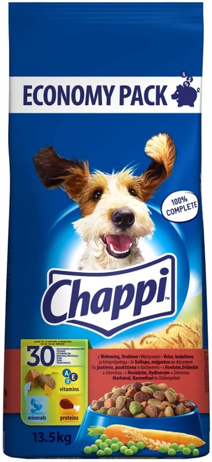 Chappi med nötkött, fågel och grönsaker 13,5 kg