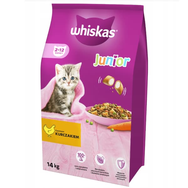Torrfoder för kattungar WHISKAS Junior med kyckling 14 kg