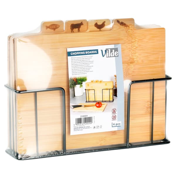 Bambu skärbrädor med stativ 28x20 cm 4 st