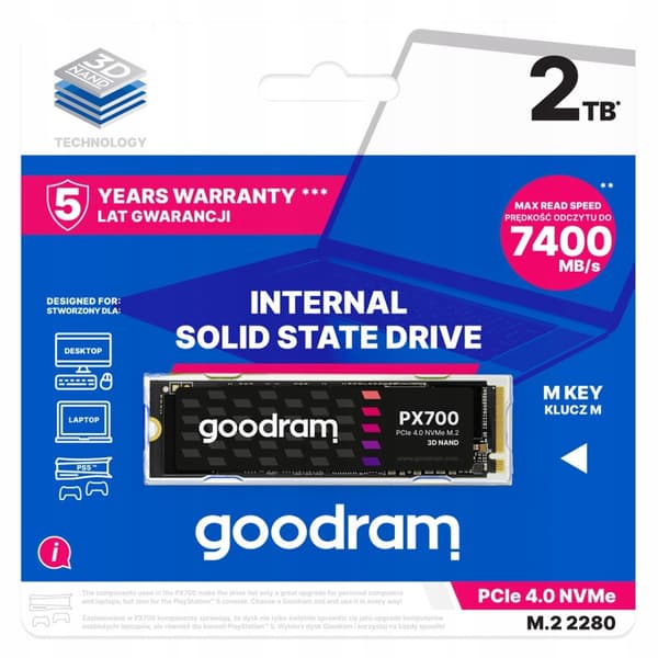 Goodram PX700 M.2 PCIe 4x4 2TB NVMe SSD 7400 Mt/s
