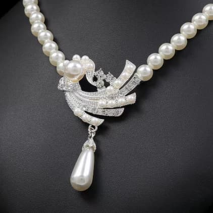 Örhängen Halsband Set Silver Set Strass Pärlor Bröllop Kväll
