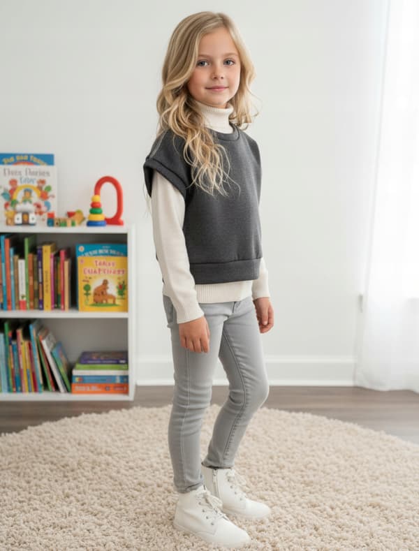 Barn Poncho 134 väst cape värmande bomullsfleece antracit