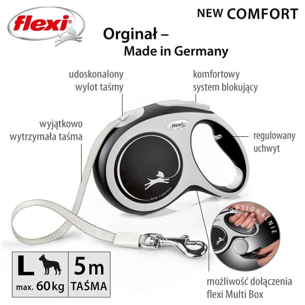 Flexi New Comfort automatisk hundesnor L 8 m sort