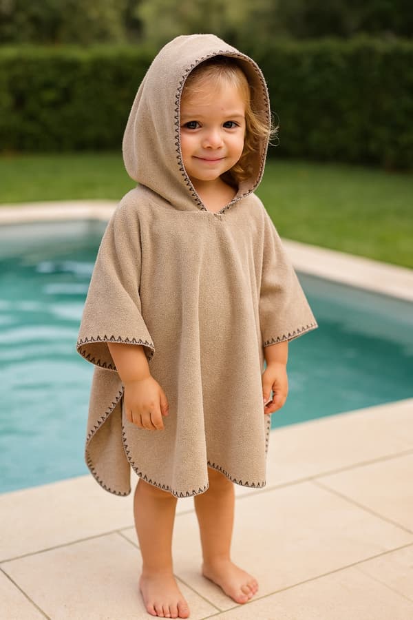 Børnekappe 86-104 hættehåndklædeponcho til pool, strandcappuccino